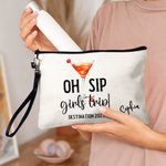 Personalised Oh Sip Girls Trip Drinks Portable Makeup Bag with Name and Wrist Strap Travel Daily Use Vacation Gift for Women Girl