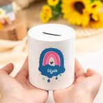 Gepersonaliseerd Schattig Boho Regenboog Keramisch Spaarvarken met Naam Verjaardagscadeau voor Jongens Meisjes