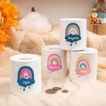 Gepersonaliseerd Schattig Boho Regenboog Keramisch Spaarvarken met Naam Verjaardagscadeau voor Jongens Meisjes