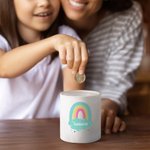 Gepersonaliseerd Schattig Boho Regenboog Keramisch Spaarvarken met Naam Verjaardagscadeau voor Jongens Meisjes