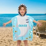 Personalisierte Unterwasserwelt Ozean Hai weiche schnell trocknende Kapuze Strandtuch mit Namen Strand Urlaub Reisen wesentliche Geburtstagsgeschenk für Kinder