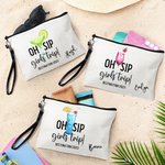 Personalised Oh Sip Girls Trip Drinks Portable Makeup Bag with Name and Wrist Strap Travel Daily Use Vacation Gift for Women Girl