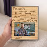 Personlig Teach Wooden Picture Photo Frame med text Tillbaka till skolan Uppskattning Lärarens dag Present till lärare