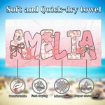Toalla de playa de secado rápido personalizada con lazo rosa, silueta de bailarina y nombre Regalo de cumpleaños esencial de verano para chica amante del ballet y la gimnasia