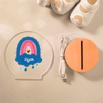 Personalised Boho Rainbow Acrylic LED Night Light with Name and Wooden Base Cute Nursery Decor Baby Shower Gift for Baby Girls Boys
