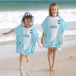 Personalisierte Unterwasserwelt Ozean Hai weiche schnell trocknende Kapuze Strandtuch mit Namen Strand Urlaub Reisen wesentliche Geburtstagsgeschenk für Kinder