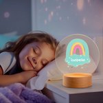 Personalised Boho Rainbow Acrylic LED Night Light with Name and Wooden Base Cute Nursery Decor Baby Shower Gift for Baby Girls Boys