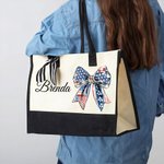 Personalised Red White Blue Bow Tote Bag Patriotic 4th of July American Independence Day Gift for Women