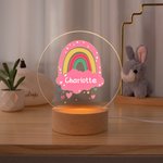 Personalised Boho Rainbow Acrylic LED Night Light with Name and Wooden Base Cute Nursery Decor Baby Shower Gift for Baby Girls Boys