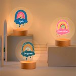 Personalised Boho Rainbow Acrylic LED Night Light with Name and Wooden Base Cute Nursery Decor Baby Shower Gift for Baby Girls Boys