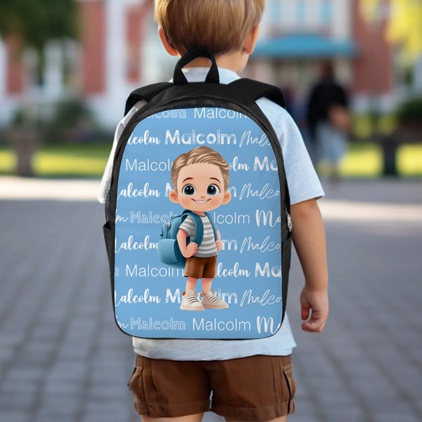 Personalized Cartoon Kid Character Word Cloud Large Capacity School Backpack with Name Daily Use Birthday Back to School Gift for Kids Students