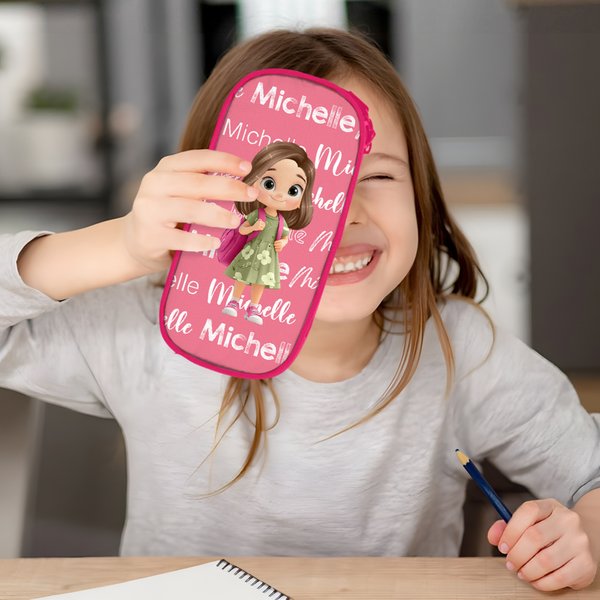 Personalized Cartoon Kid Character Double-Layer Waterproof Pencil Case with Name School Supply Birthday Back to School Gift for Boys Girls