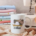 Personalised Birth Flower Sewing Machine Ceramic Coffee Mug with Name Home Kitchen Decor Birthday Gift for Mom Grandma Sewing Enthusiast