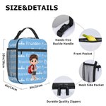 Personalised Cartoon Kid Character Portable Insulated Lunch Bag with Name and Mesh Pocket Back to School Birthday Gift for Boys Girls