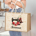 Henkilökohtainen ompelukone syntymä kukka suuri Juutti Kangaskassi nimi Travel tarvikkeet loma arvostus syntymäpäivälahja naisille ompelu ystäville