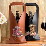 Personalised Birth Flower Boots PU Leather Wine Tote Bag with Name Dinner Party Accessories Birthday Wedding Gift for Wine Lovers