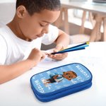 Personalized Cartoon Kid Character Double-Layer Waterproof Pencil Case with Name School Supply Birthday Back to School Gift for Boys Girls