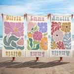 Personalisiertes Boho Retro Blumen Strandtuch mit Namen Schnelltrocknend Sommer Urlaub Reisezubehör Strand Party Geburtstag Geschenk für Mädchen Damen
