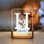 Personlig LED nattlampa med söt skogsdjur design akryl träbas namn och initialer födelsedag barndag present till barn