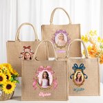 Gepersonaliseerde Princess Photo Frame Jute boodschappentas met naam en foto strandvakantie dagelijks reiscadeau voor vrouwen meisjes