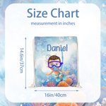 Personalized Cartoon Scuba Diver Quick Dry Oversized Beach Towel and Bag with Name Summer Vacation Beach Party Essentials Birthday Gift for Boys Girls