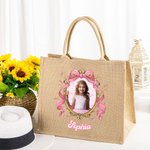 Gepersonaliseerde Princess Photo Frame Jute boodschappentas met naam en foto strandvakantie dagelijks reiscadeau voor vrouwen meisjes