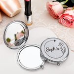 Personalized Birth Flower Pocket Makeup Mirror with Engraved Name Anniversary Birthday Wedding Gift for Women Bridesmaids