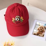 Personalized Embroidered Flower Pet Portrait Photo 100% Cotton Adjustable Baseball Cap with Name Pet Party Birthday Gift for Dog Mom Pet Owner