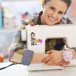 Personalized Sewing Theme Cartoon Character Waterproof Stickers with Name Birthday Gift for Mom Grandma Sewing Enthusiast