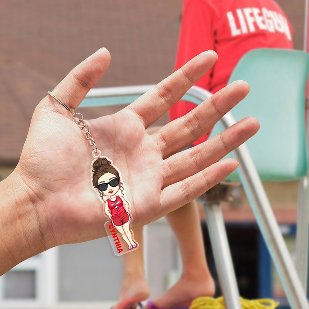 Personalizzato Cartoon Lifeguard portachiavi in acrilico con nome
