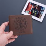 Portefeuille personnalisé en cuir PU avec nom et texte Accessoires portables Fête des pères Cadeau d'anniversaire pour pompiers Hommes