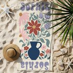 Personalisiertes Boho Retro Blumen Strandtuch mit Namen Schnelltrocknend Sommer Urlaub Reisezubehör Strand Party Geburtstag Geschenk für Mädchen Damen