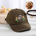 Personalized Embroidered Flower Pet Portrait Photo 100% Cotton Adjustable Baseball Cap with Name Pet Party Birthday Gift for Dog Mom Pet Owner