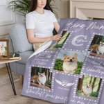 Personalized Photo Pet Paw Multicolor Soft Throw Blanket with Name and Date Home Decor Memorial Gift for Pet Lovers