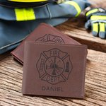 Portefeuille personnalisé en cuir PU avec nom et texte Accessoires portables Fête des pères Cadeau d'anniversaire pour pompiers Hommes