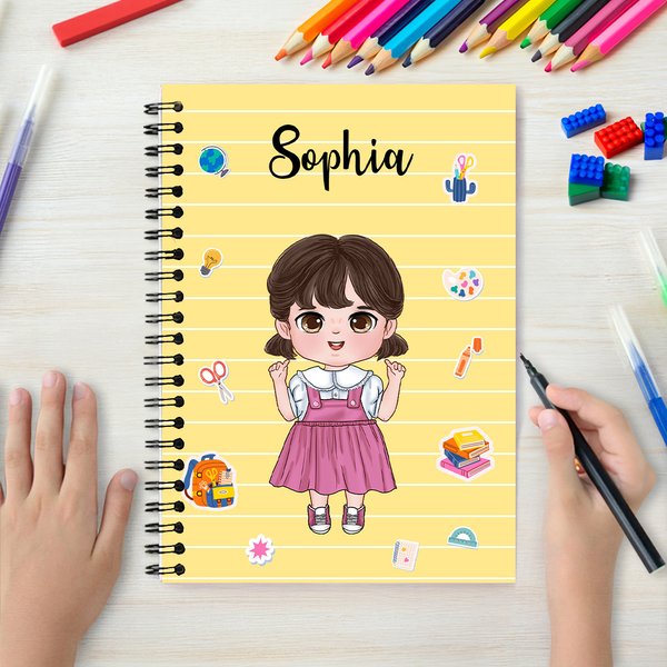 Personalized Cute Cartoon Character A5 Spiral Notebook with Name and 120 Pages Birthday Back to School Gift for Boys Girls