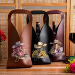 Personalised Birth Flower Boots PU Leather Wine Tote Bag with Name Dinner Party Accessories Birthday Wedding Gift for Wine Lovers