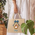 Gepersonaliseerde Princess Photo Frame Jute boodschappentas met naam en foto strandvakantie dagelijks reiscadeau voor vrouwen meisjes