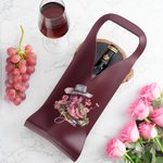 Personalised Birth Flower Boots PU Leather Wine Tote Bag with Name Dinner Party Accessories Birthday Wedding Gift for Wine Lovers