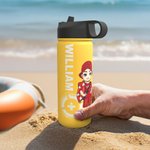 Personalised Cartoon Lifeguard Character Name 18 oz Water Bottle with Straw and Handle Birthday Summer Holiday Gift for Lifeguards