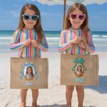 Gepersonaliseerde Princess Photo Frame Jute boodschappentas met naam en foto strandvakantie dagelijks reiscadeau voor vrouwen meisjes