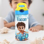Personalisierte Cartoon Scuba Diver 12 oz isoliert Kind Wasserflasche mit Griff und Stroh zurück zu Schule Geburtstag Geschenk für Jungen Mädchen