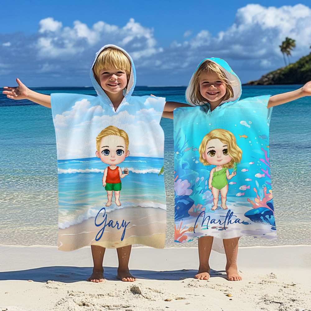 Serviette de plage à capuche personnalisée avec personnage de dessin animé Anniversaire Vacances d'été Plage Piscine Fête Cadeau pour Garçons Filles