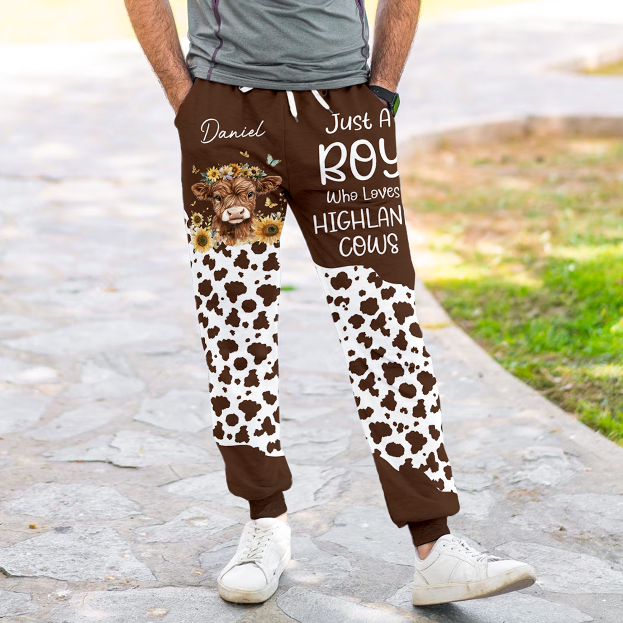 Pantalon de survêtement personnalisé avec nom et cordon de serrage Cadeau d'anniversaire pour les amoureux des vaches des Highlands