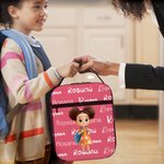 Personalised Cartoon Kid Character Portable Insulated Lunch Bag with Name and Mesh Pocket Back to School Birthday Gift for Boys Girls