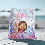 Personalized Cartoon Scuba Diver Quick Dry Oversized Beach Towel and Bag with Name Summer Vacation Beach Party Essentials Birthday Gift for Boys Girls