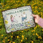 Personalizzato Retro Sitting Cartoon Characters Horizontal Metal Sign con nome Garden Door Decor Birthday Gift for Grandma Mom Lovers Gardening