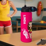 Personalised Cartoon Lifeguard Character Name 18 oz Water Bottle with Straw and Handle Birthday Summer Holiday Gift for Lifeguards