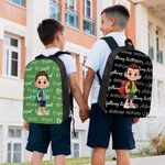 Personalized Cartoon Kid Character Word Cloud Large Capacity School Backpack with Name Daily Use Birthday Back to School Gift for Kids Students