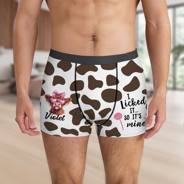 Vaca de las Tierras Altas Personalizado Divertido Calzoncillos Boxer para Hombre con Nombre Día de San Valentín Aniversario Regalo para Esposo Novio